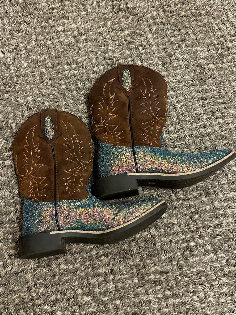 Stone Mountain Kids Glitter Western Boots - Brown & Multicolor